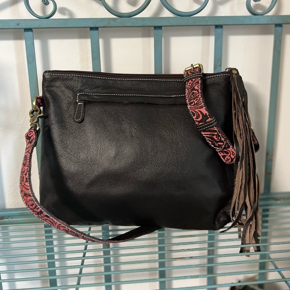 New Bag  Cowhide Red Embossed Leather Cowhide crossbody Tassel Stud Boho Western - Picture 7 of 12